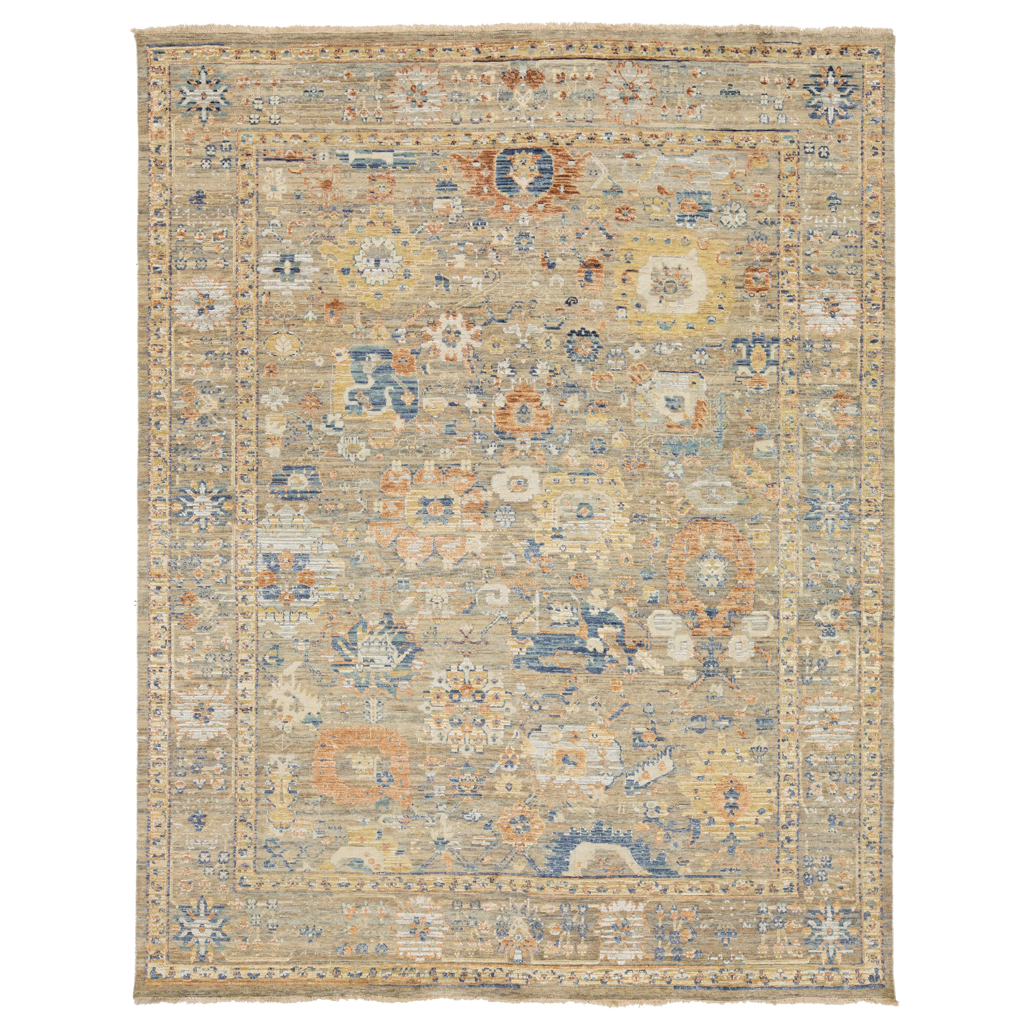 Beige Apadana's Artisan Collection Handmade Floral Indian Wool & Silk Rug