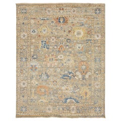 Beige Apadana's Artisan Collection Handmade Floral Indian Wool & Silk Rug