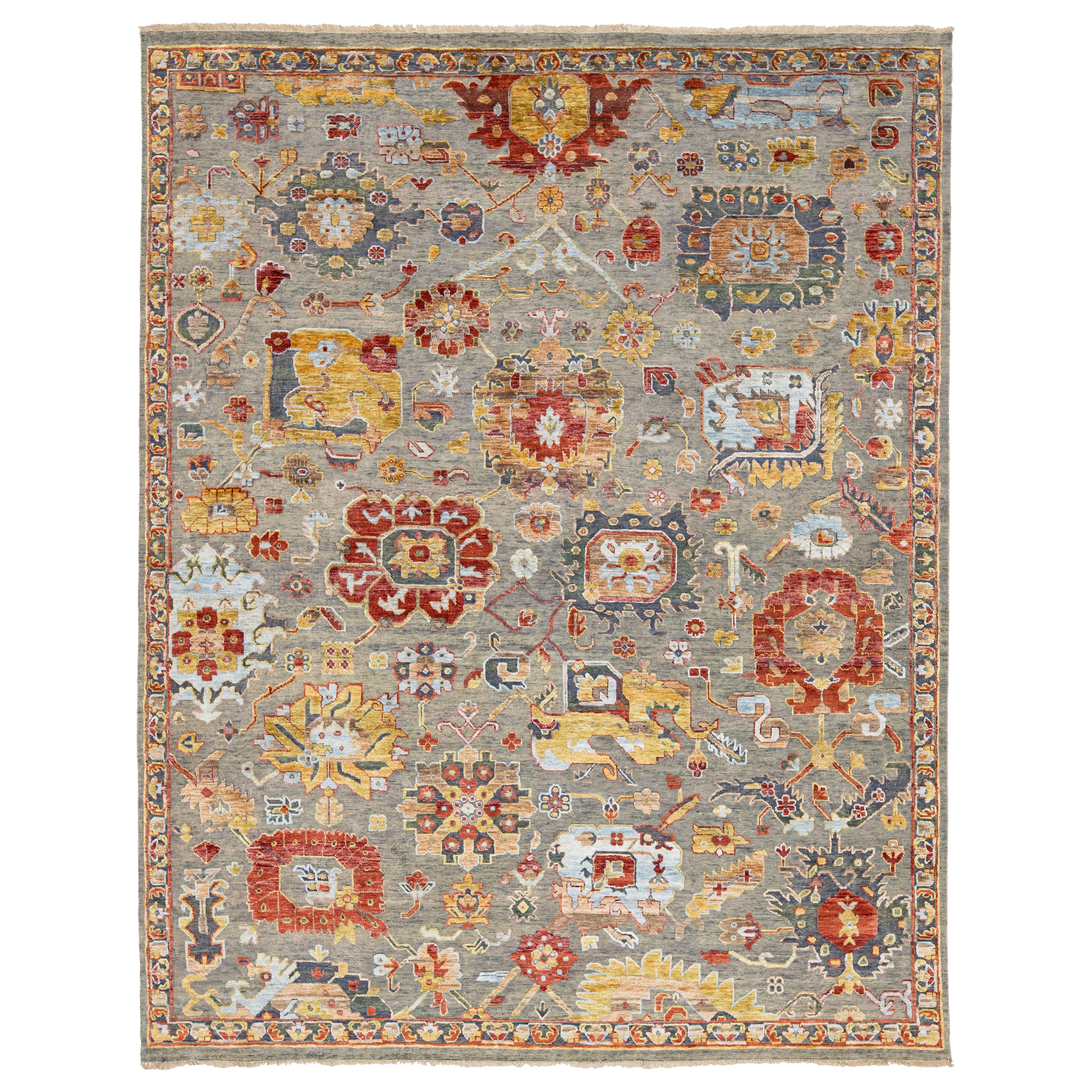 Artisan Collection Handmade Indian Wool & Silk Rug In Gray With Floral Design