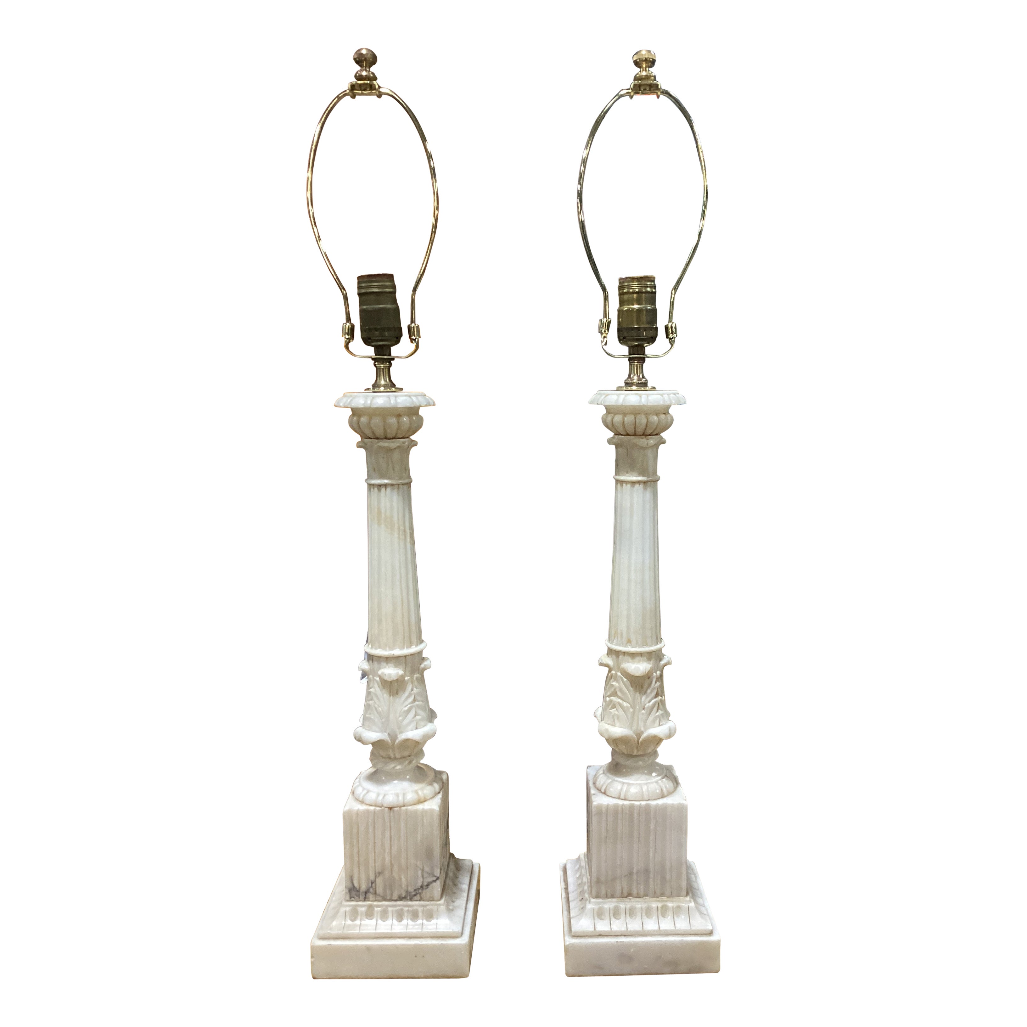 Pair of Italian Alabaster Column Lamps