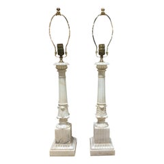 Pair of Italian Alabaster Column Lamps