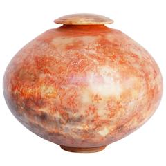 Peach and Grey Ceramic Vase with Lid