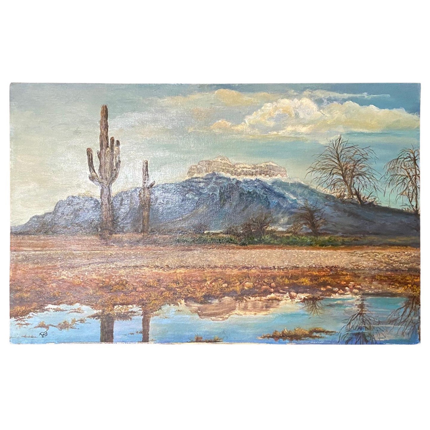 Signiertes Ölgemälde in Kalifornien oder Arizona, Desert Mountain, Landschaft mit Wolken, Kalifornien