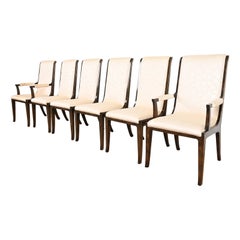 William Doezema for Mastercraft Hollywood Regency Burl Wood Dining Chairs, Six