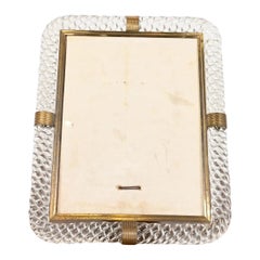 Venini Italian Murano Glass and Brass Picture Frame, Circa 1940s