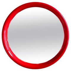1980s Red Postmodern Round Plastic Wall Mirror by Interdesign