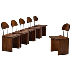 Postmodern Set of Italian Dining Chairs in Solid Oak