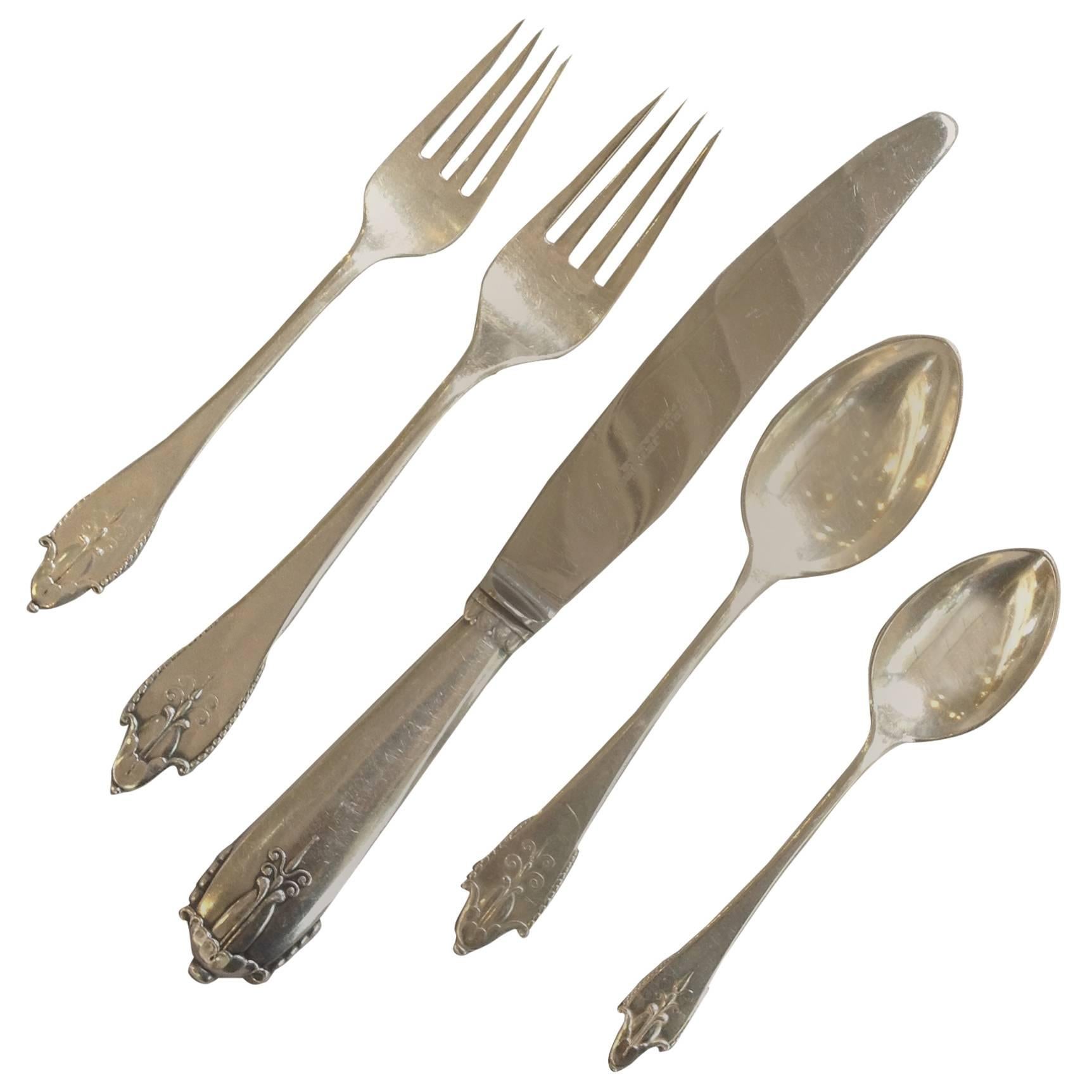Georg Jensen Akkeleje Sterling Flatware Circa 1918 For Sale