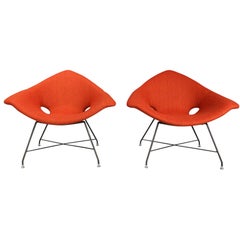 Pair of rare easy chairs, Augusto Bozzi for Saporiti 1950s. Newly upholstered