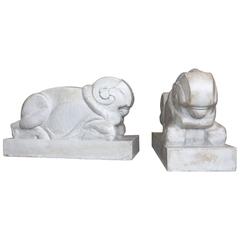 Exceptional Pair of Sandstone Art Deco Statues of Rams by G. E. Le Bourgeois