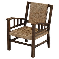 Francis Jourdain Lounge Chair in Woven Straw and Wood