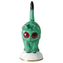 1930 Goebel Art Deco Green Porcelain Cat Table Lamp