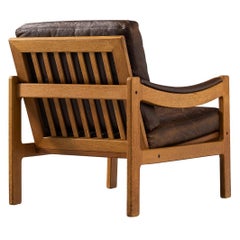 Danish Lounge Chair in Brown Leather and Oak