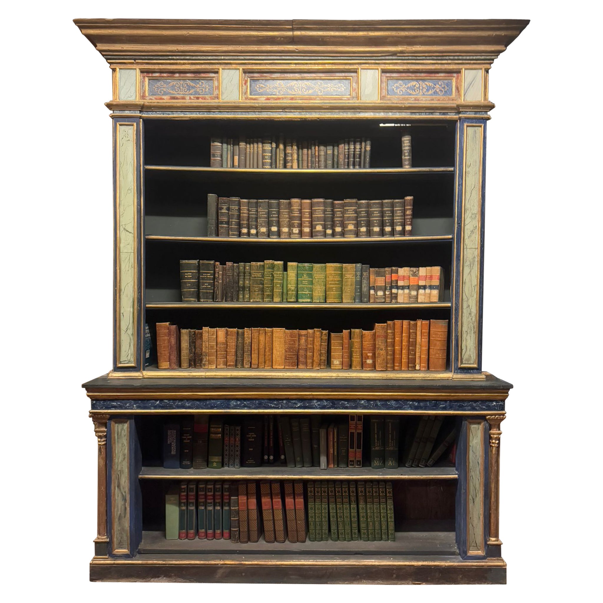 set of 3 painted wooden bookcases decorated with fake marble on glass, Italy For Sale