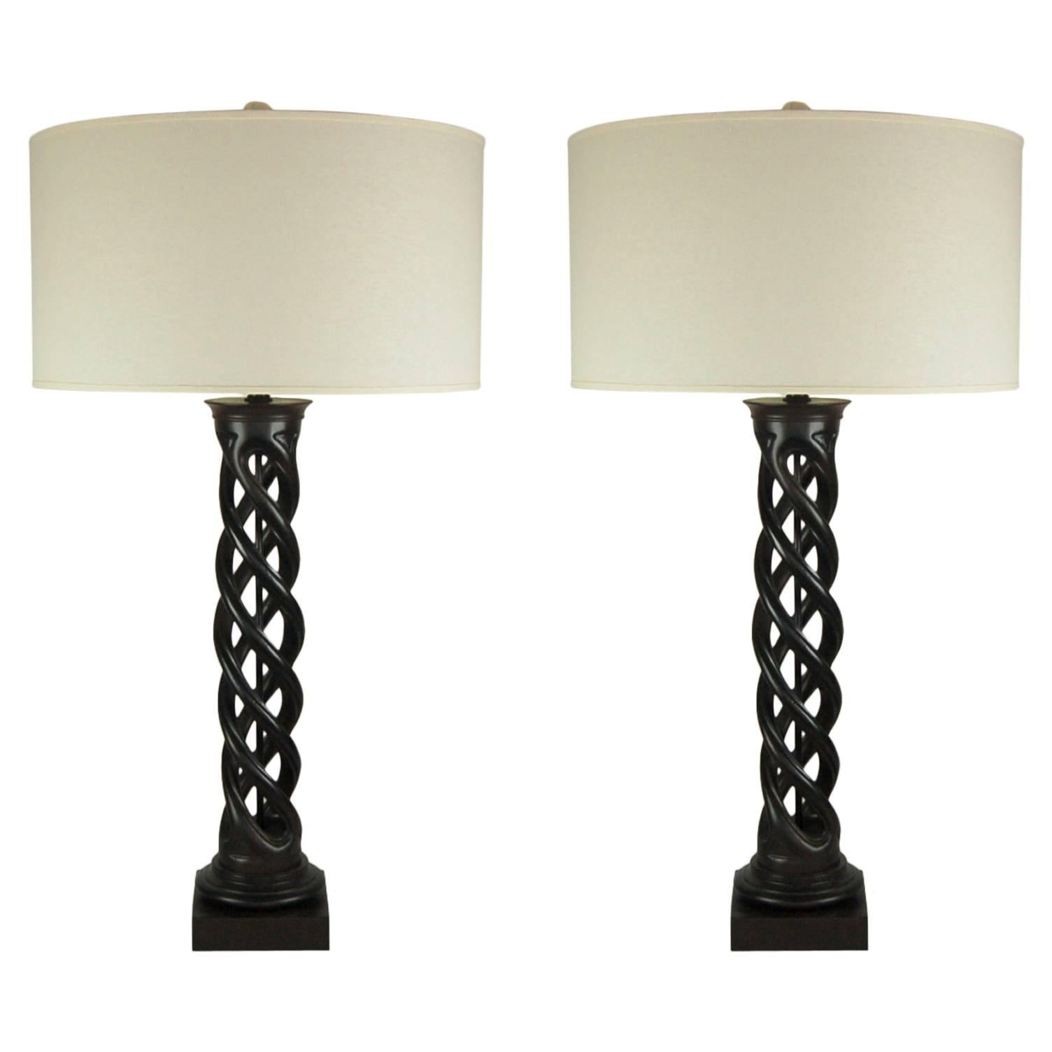 Chocolate James Mont Style Table Lamps  For Sale