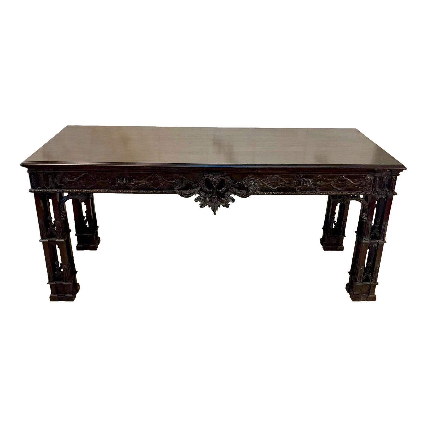 Gran Mesa Consola Victoriana Antigua de Caoba Tallada de Calidad Excepcional