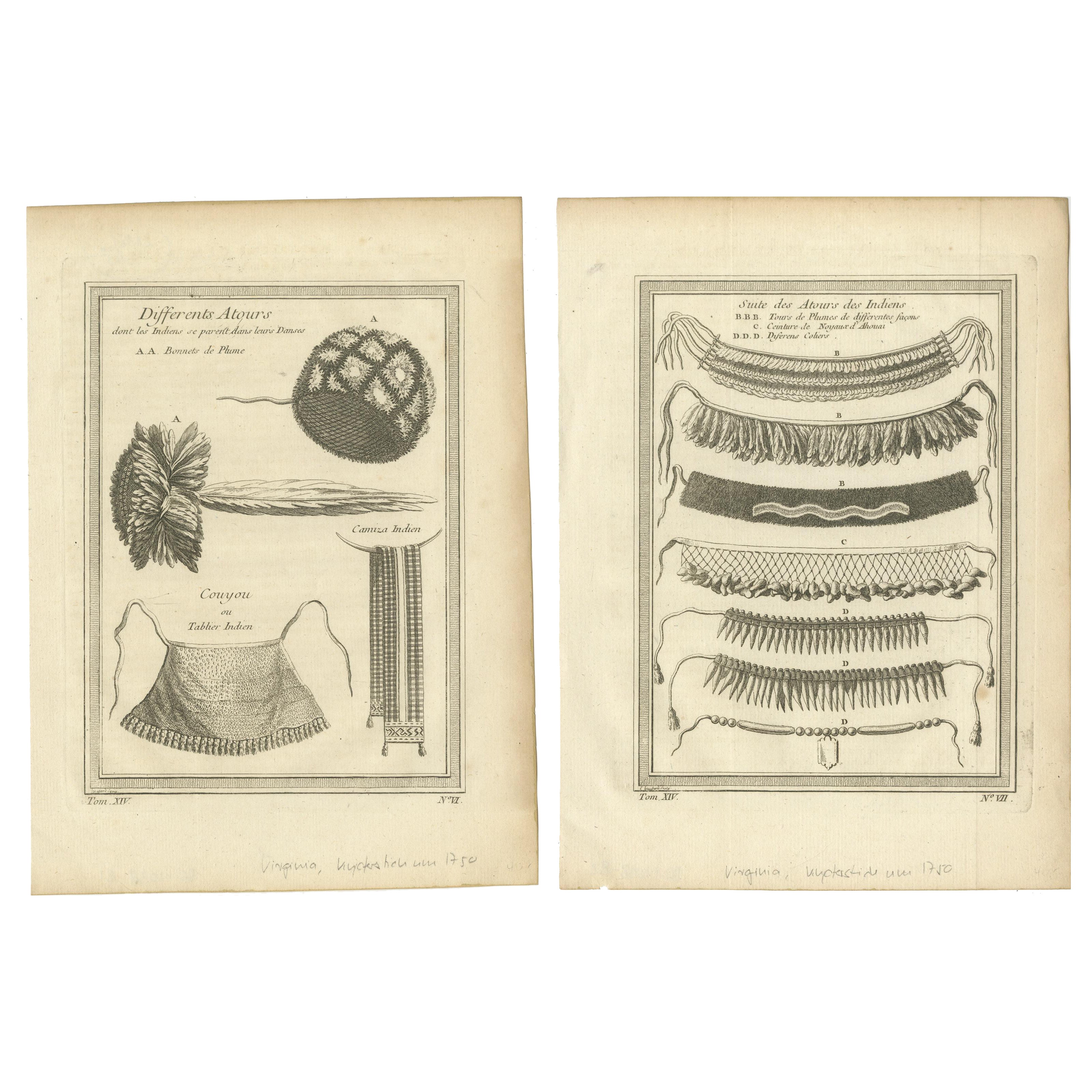 1757 Native American Tribal Adornments – Feathered Headdresses, Belts & Jewelry For Sale