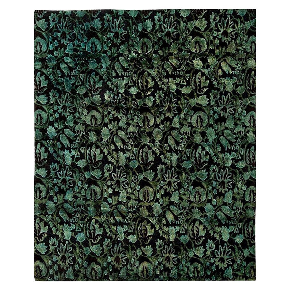 Tapis tibétain contemporain d'inspiration européenne à fleurs par Doris Leslie Blau