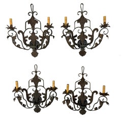 Set of (4) French Baroque Style Wrought Iron Sconces