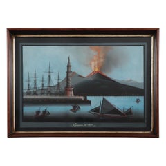 19thC Italian School Gouche on Paper “Eruzione Del 1872”
