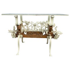 19th Century Folk Art Brutalist Highly Carved Wood Figurative Console Table