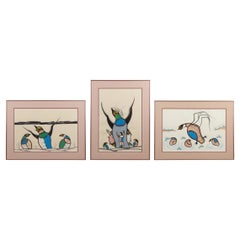 Vintage Roland Kakegamic Original Woodland School Drawings - Set of 3