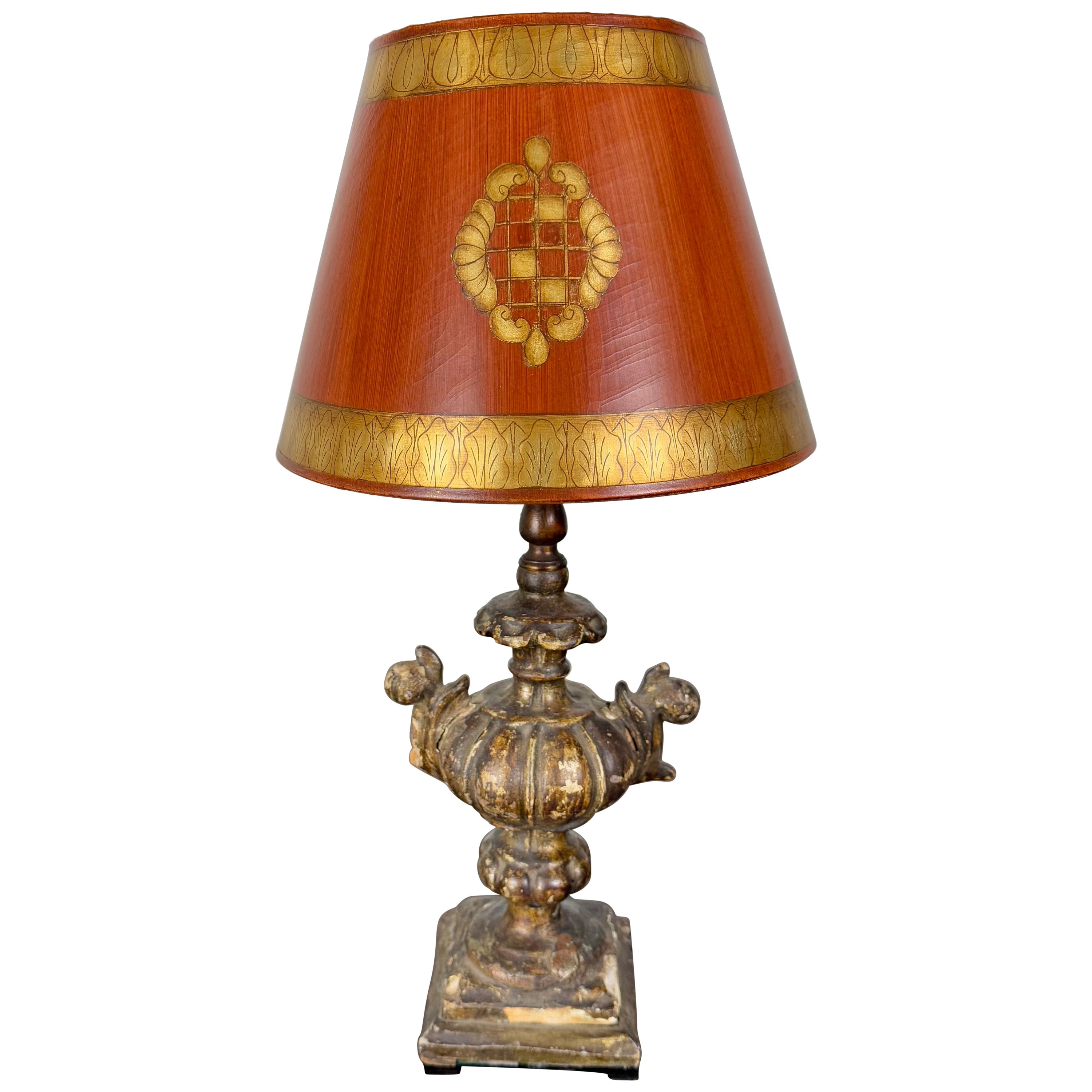 Italian Giltwood Urn Lamp w/ Parchment Shade