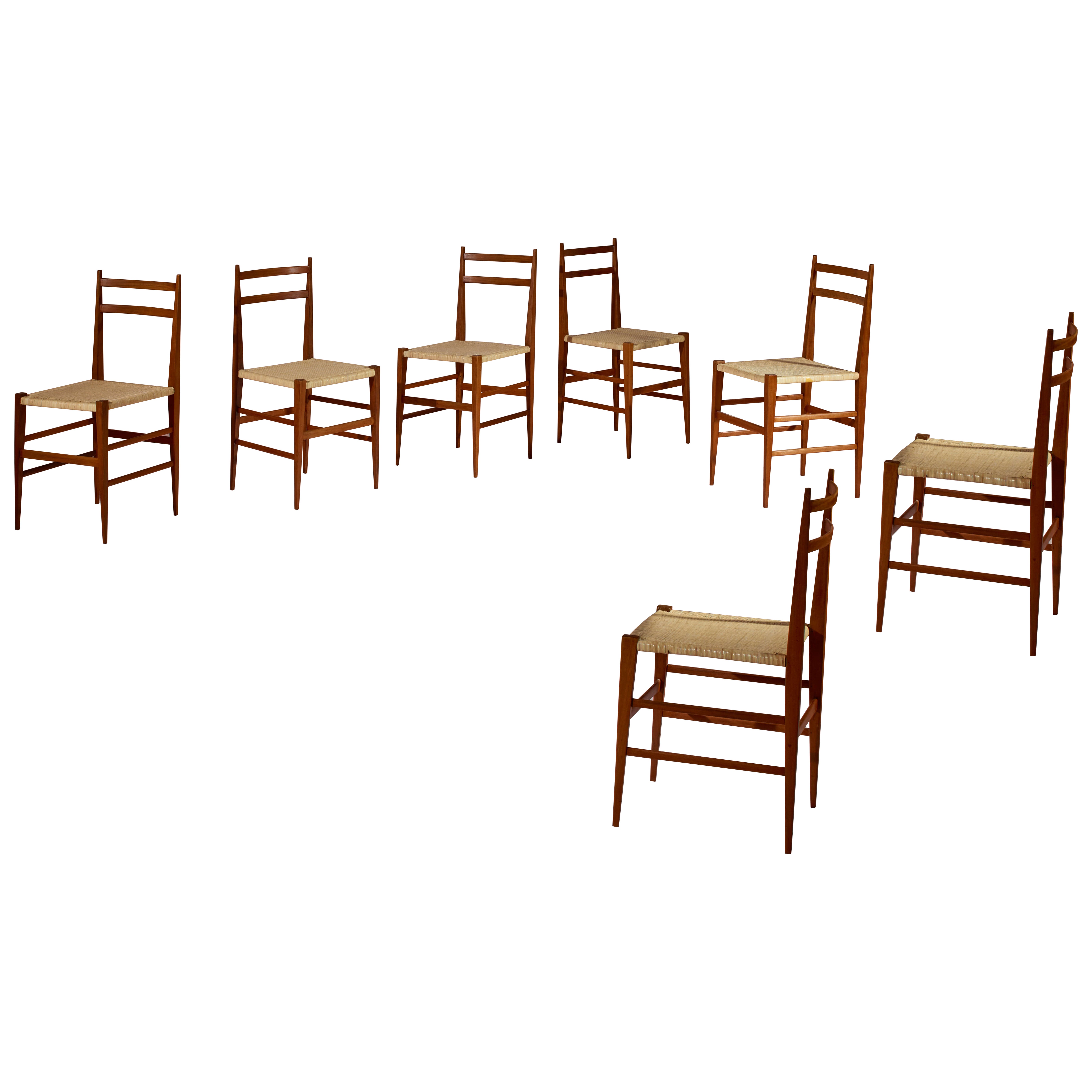Satz von 7 Chiavari-Stühlen aus Teakholz, Modell „Svedese“ von Gasparini, Italien, 1950er Jahre