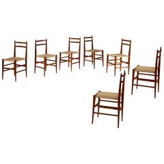 Set of 7 teak Chiavari chairs model "Svedese" by Gasparini, Italy, 1950s