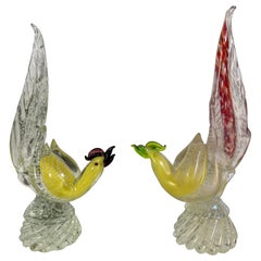 Pareja de gallos italianos de Murano C. 1930