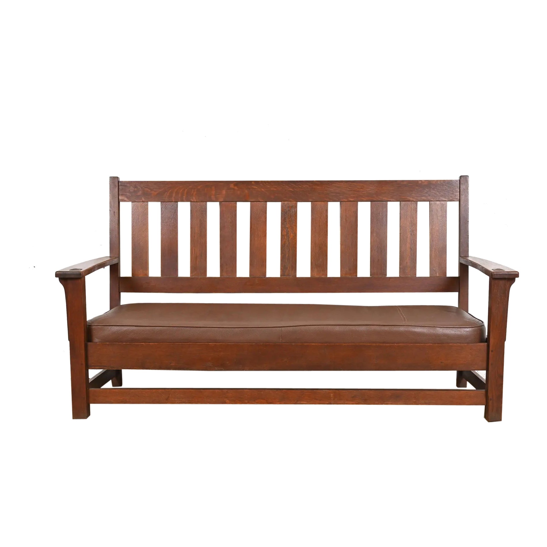 Limbert Mission Oak Arts & Crafts Open Arm Settee or Loveseat, Circa 1900