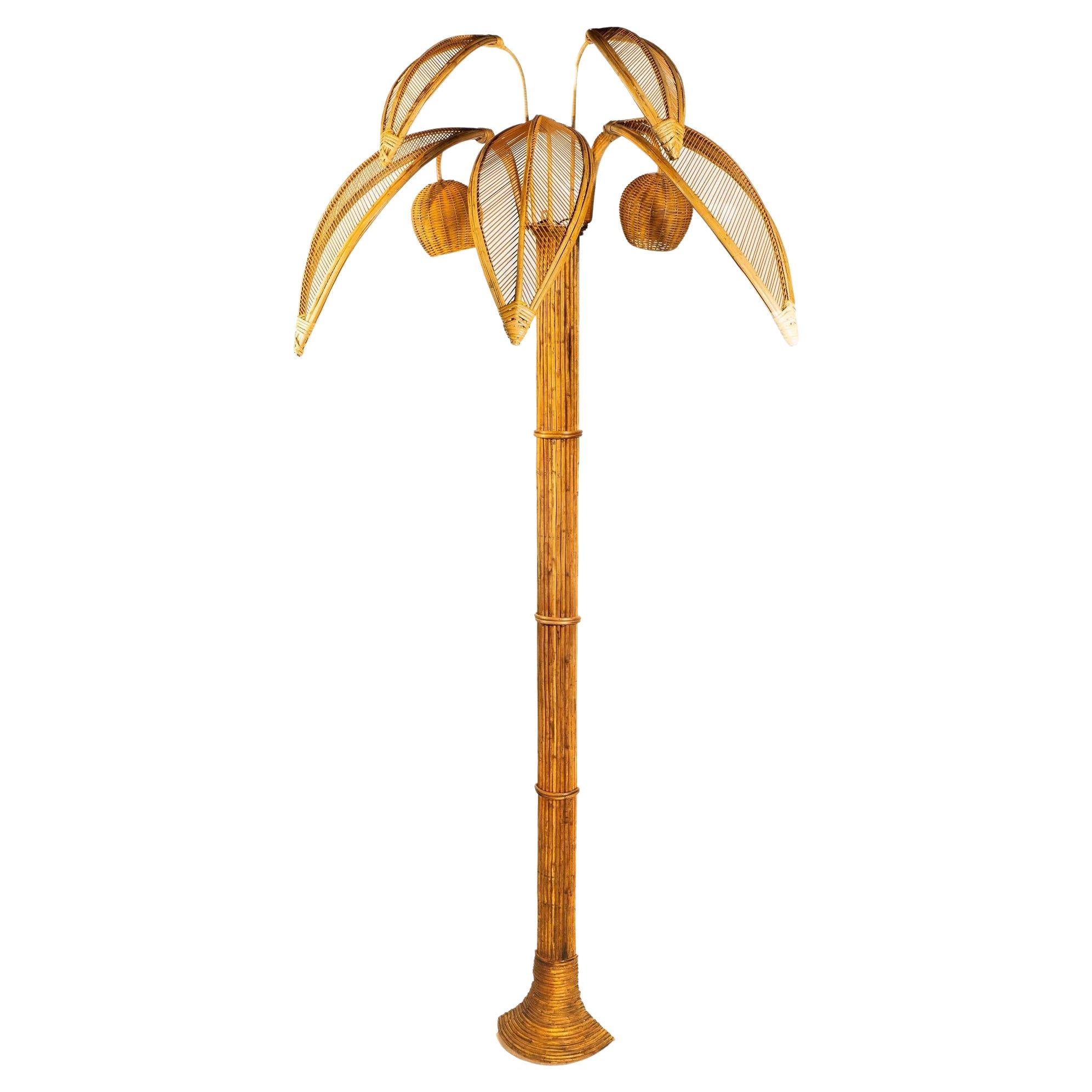 Tall Rattan and Bamboo Palmier Sconce in the style of Mario Lopez Torres