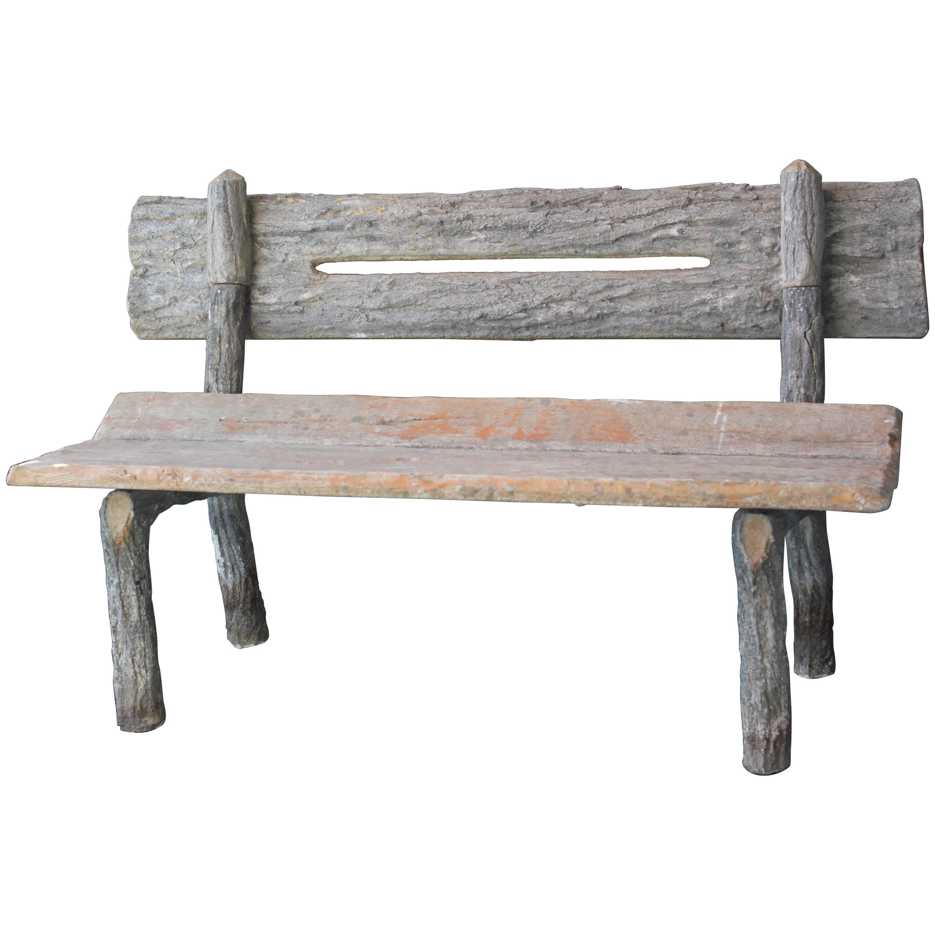 19th Century French Faux Bois Cement Garden Bench