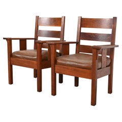Stickley Brothers - Sedie da salotto in quercia Mission Arts & Crafts, coppia