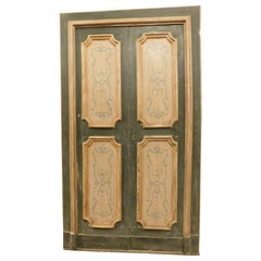 Antique Painted wooden double-leaf door with frame, Italy
