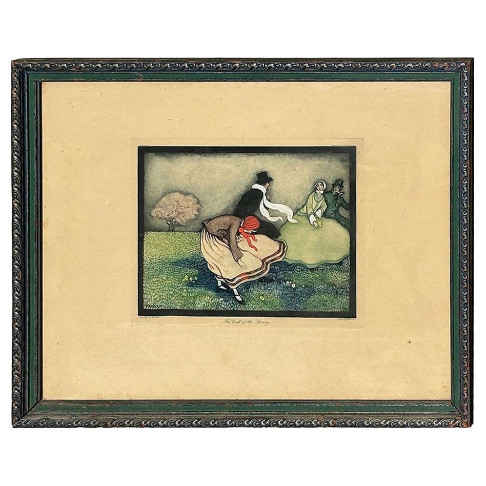 Litografia scenografica acquerellata con cornice "Il richiamo della primavera" di Jennie Harbour