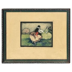 Antique Framed "The Call of the Spring" Watercolor Scenic Lithograph by Jennie Harbour