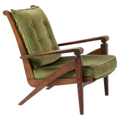 Walnut Armchair w. Velvet Upholstery in style of André Arbus - France 1950's