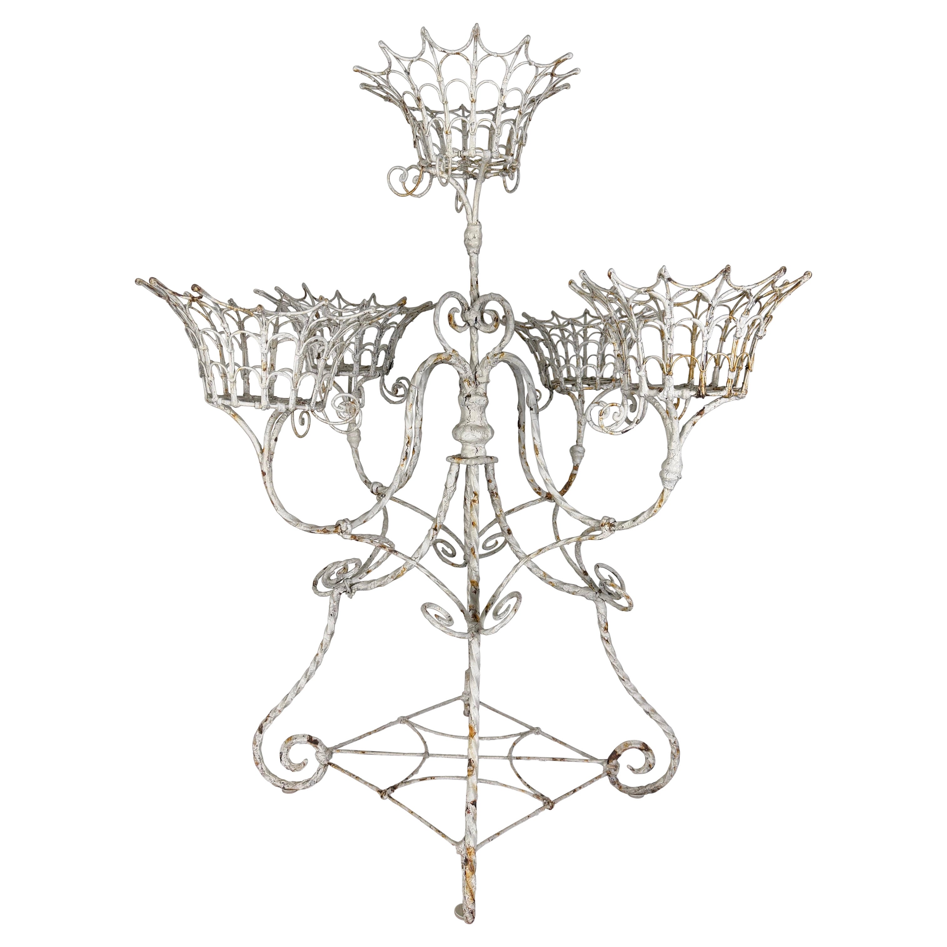 Jardinera francesa de metal pintada de blanco (5) Macetas C 1930
