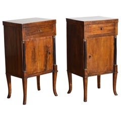 Pair Italian, Lombardia, Walnut, Ebonized, & Giltwood Bedside Commodes, ca. 1810