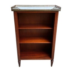 PETITE Antique French Open Bookcase White Marble Louis XVI Mahogany c1930