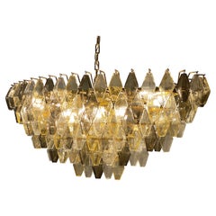 Lustre ou plafonnier ovale en verre de Murano ambre et gris Poliedri