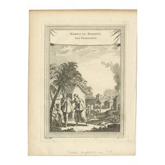 1757 Engraving of Florida Natives – Indigenous Clothing & Village Scene