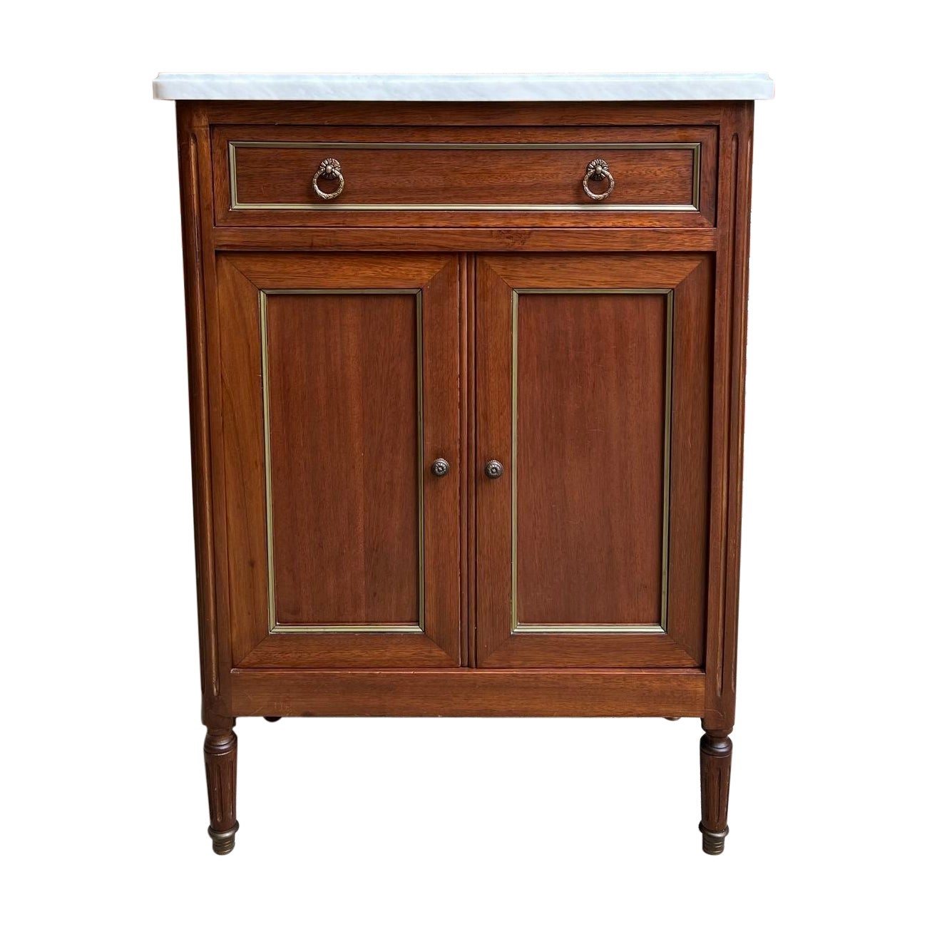 Antique French Caoba Pequeño Armario Mesa Auxiliar MÁRMOL Blanco Luis XVI Caoba en venta