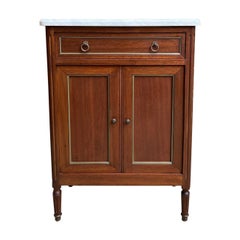 Petit meuble de rangement d'appoint français antique en acajou blanc marbré Louis XVI