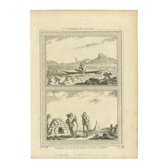 1757 Engraving of Inuit & Indigenous Peoples – Hudson Bay & Arctic Canoe Scene