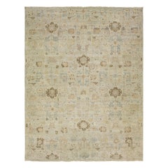 13 x 17 Tappeto in lana indiana beige della Collezione Artigianale Moderna con design floreale