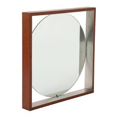 Modernist Teak and Stainless Steel Wall Mirror - Scandinavia 1970's