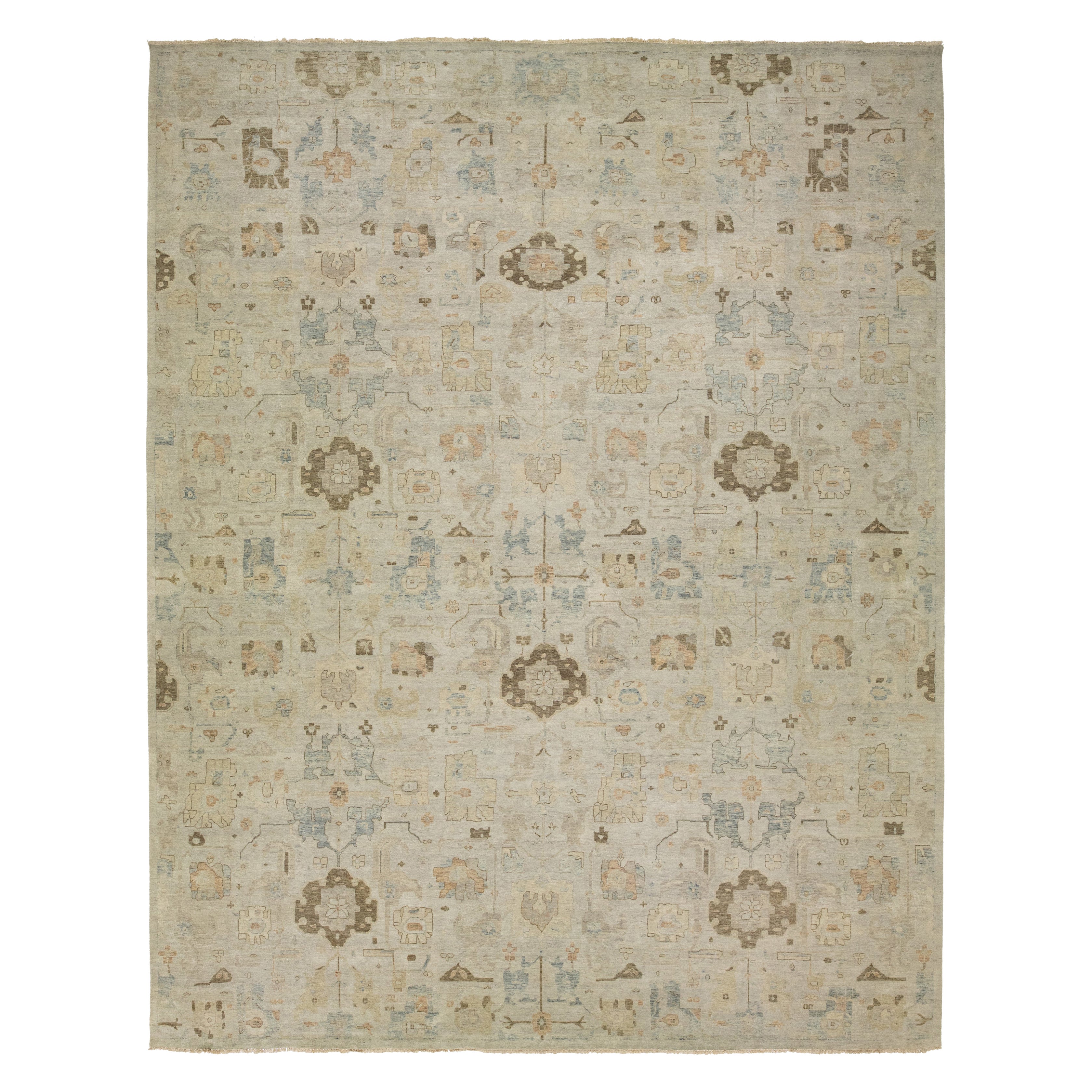 15 x 19 Modern Artisan Collection Handmade Indian Wool Rug In Earthy Tones