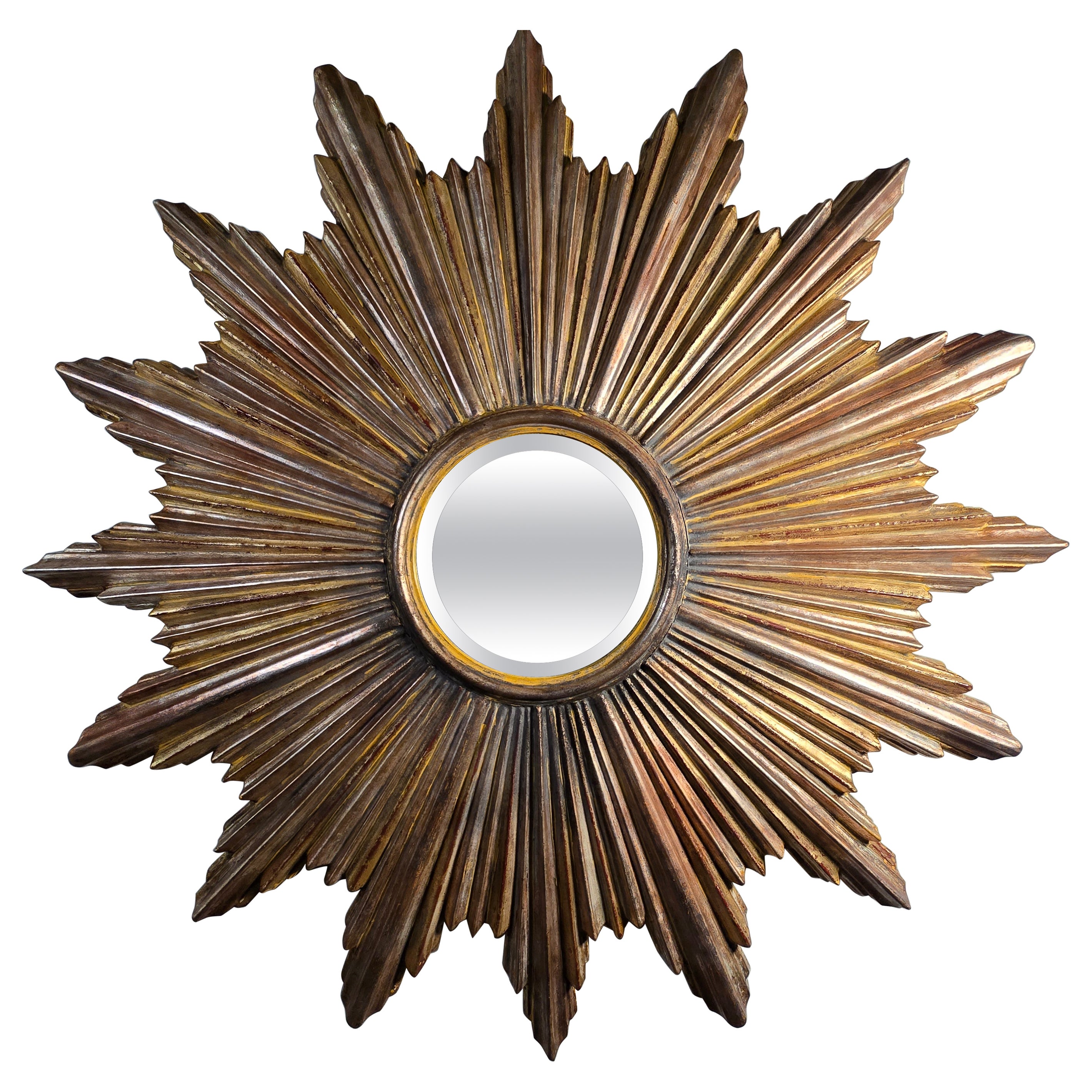 Massive italienische 48,5" vergoldet Holz Starburst Spiegel im Angebot